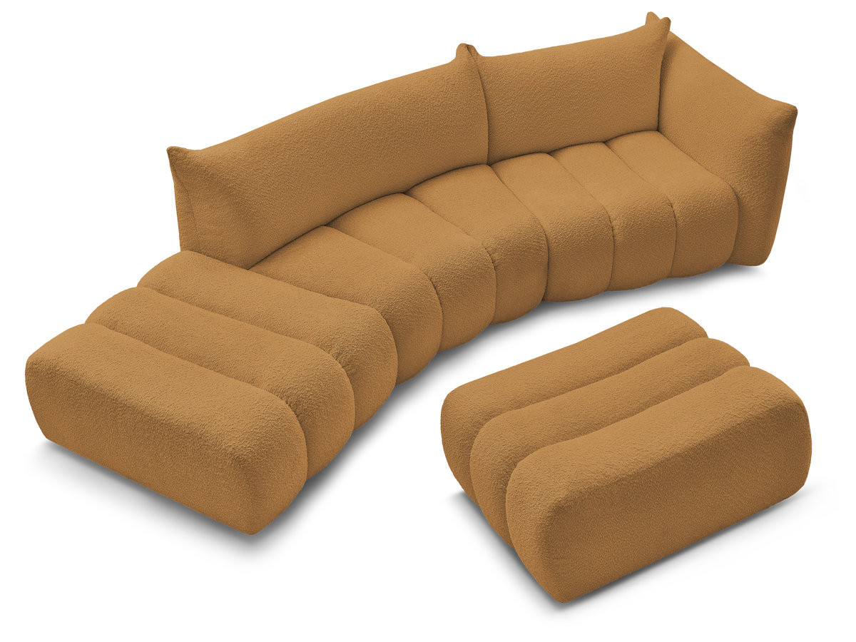 Canapé incurvé fixe 4 places AZRA tissu bouclette avec pouf