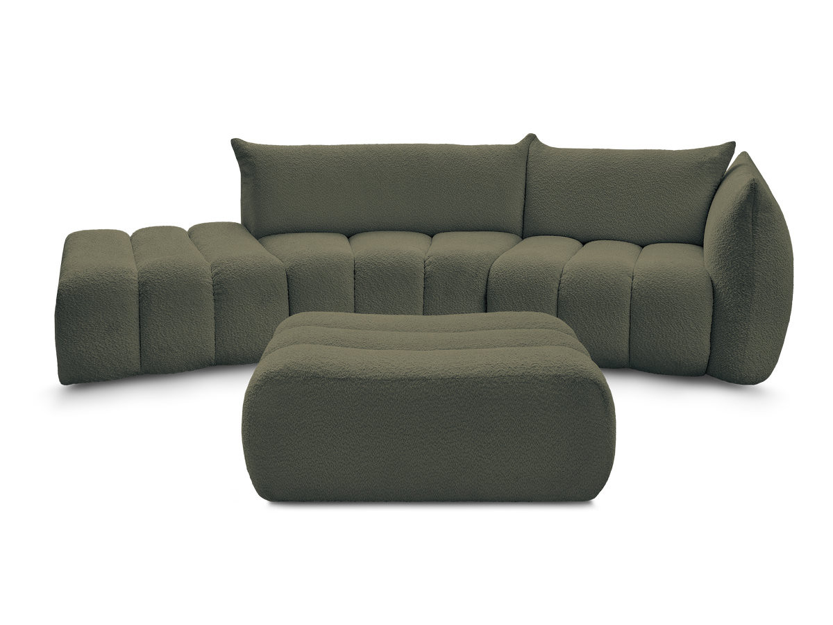 Canapé incurvé fixe 4 places AZRA tissu bouclette avec pouf