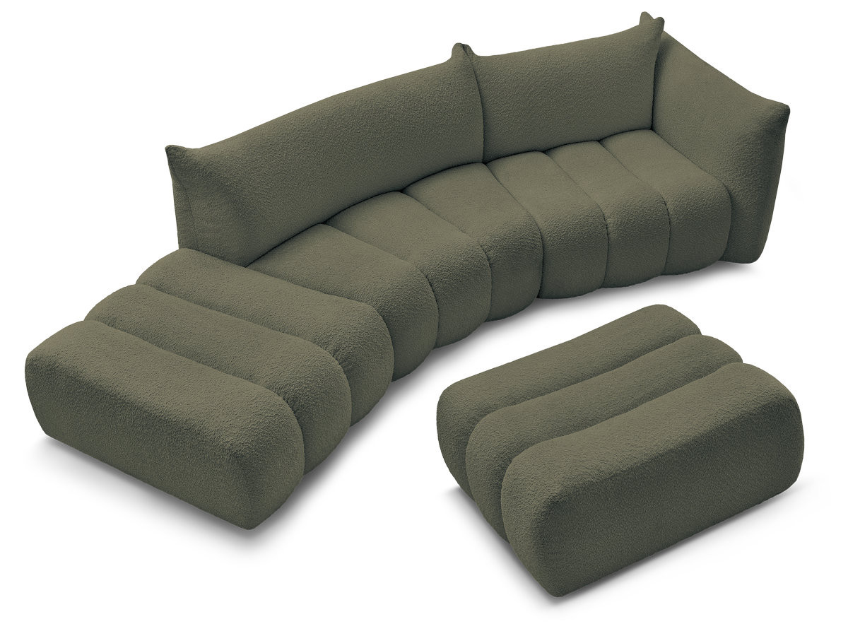 Canapé incurvé fixe 4 places AZRA tissu bouclette avec pouf