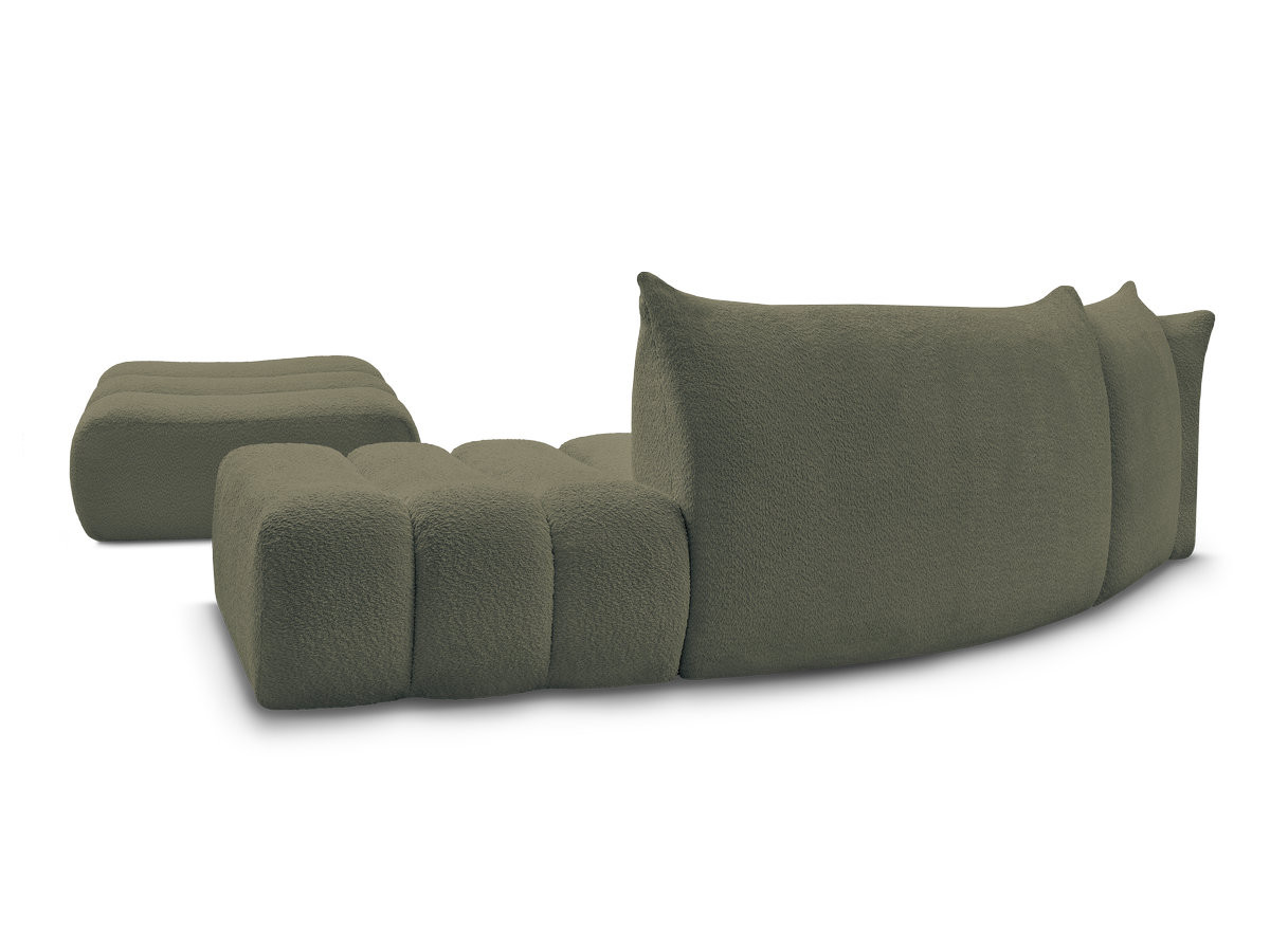 Canapé incurvé fixe 4 places AZRA tissu bouclette avec pouf