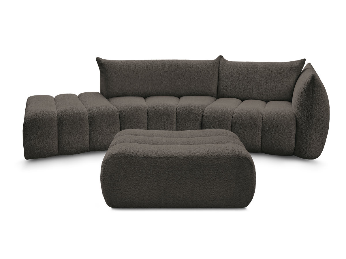 Canapé incurvé fixe 4 places AZRA tissu bouclette avec pouf