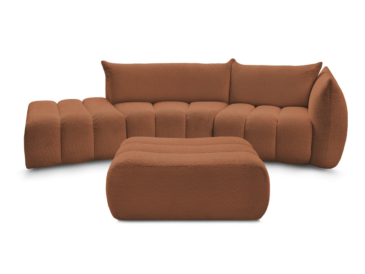 Canapé incurvé fixe 4 places AZRA tissu bouclette avec pouf