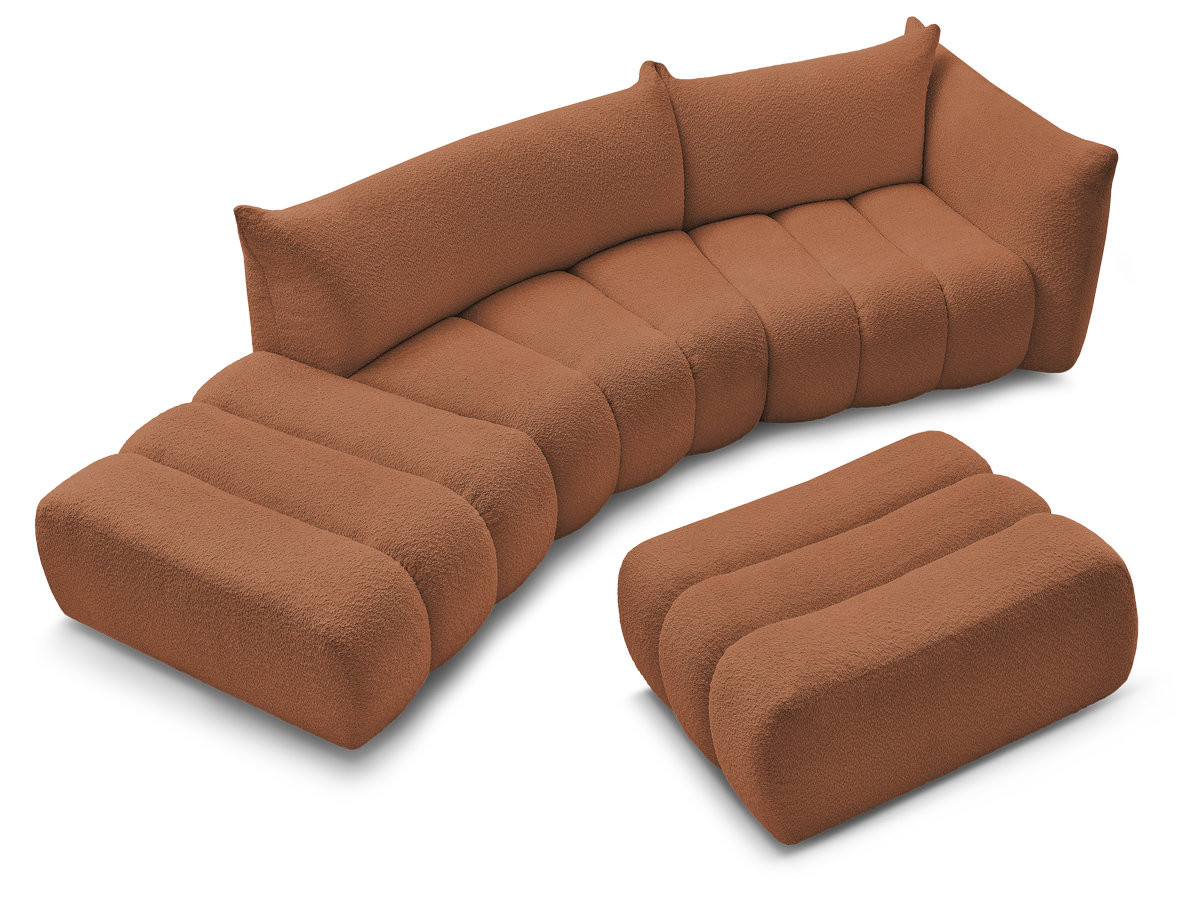 Canapé incurvé fixe 4 places AZRA tissu bouclette avec pouf