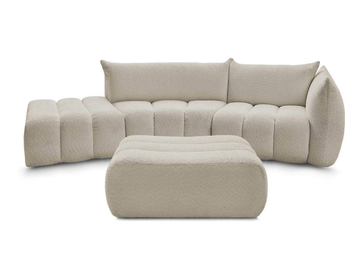 Canapé incurvé fixe 4 places AZRA tissu bouclette avec pouf