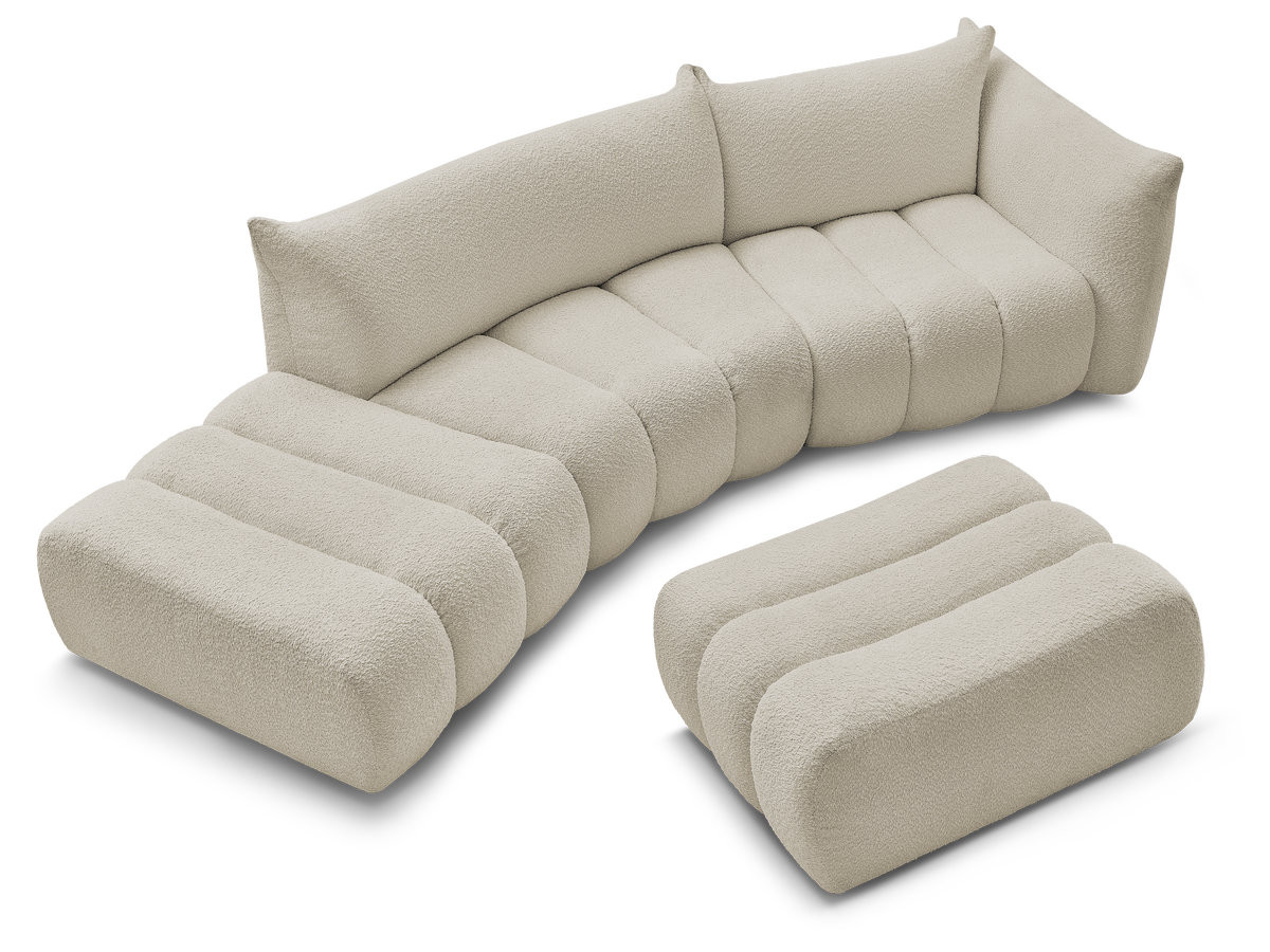 Canapé incurvé fixe 4 places AZRA tissu bouclette avec pouf