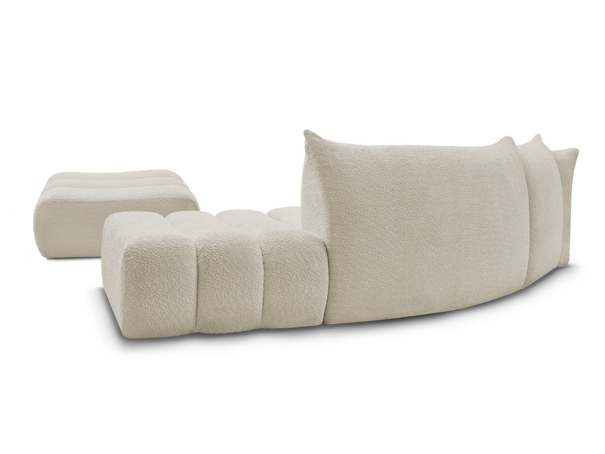 Canapé incurvé fixe 4 places AZRA tissu bouclette avec pouf