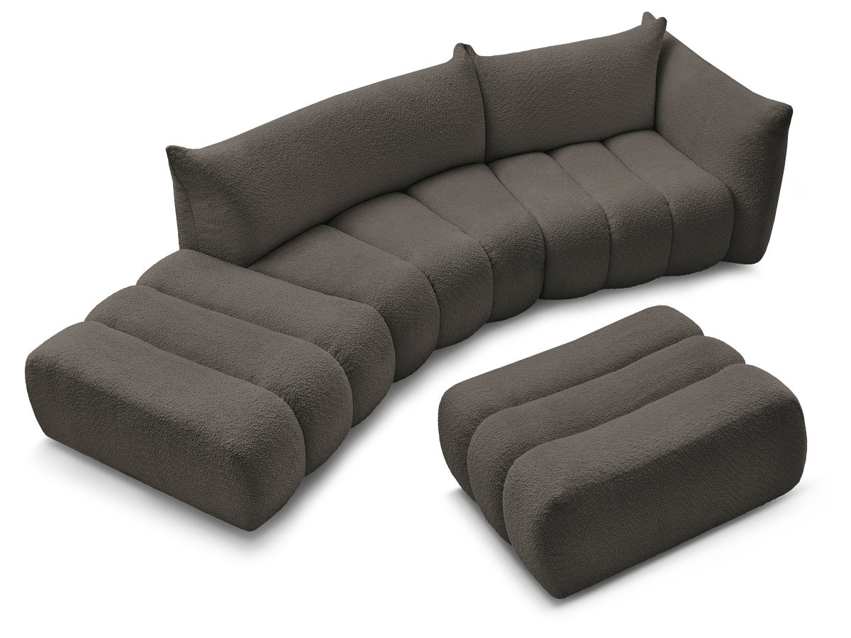 Canapé incurvé fixe 4 places AZRA tissu bouclette avec pouf