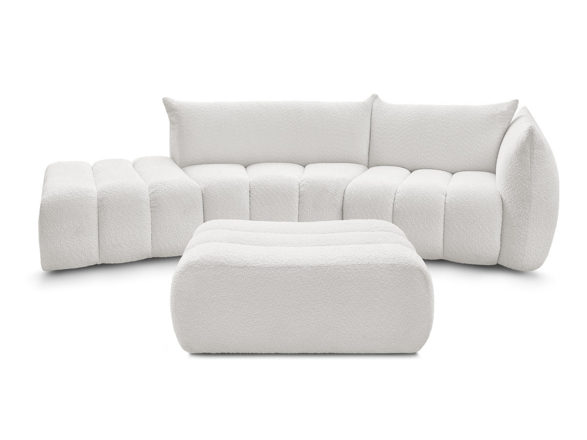 Canapé incurvé fixe 4 places AZRA tissu bouclette avec pouf