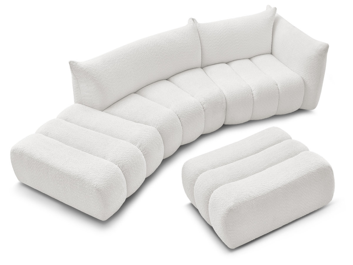 Canapé incurvé fixe 4 places AZRA tissu bouclette avec pouf