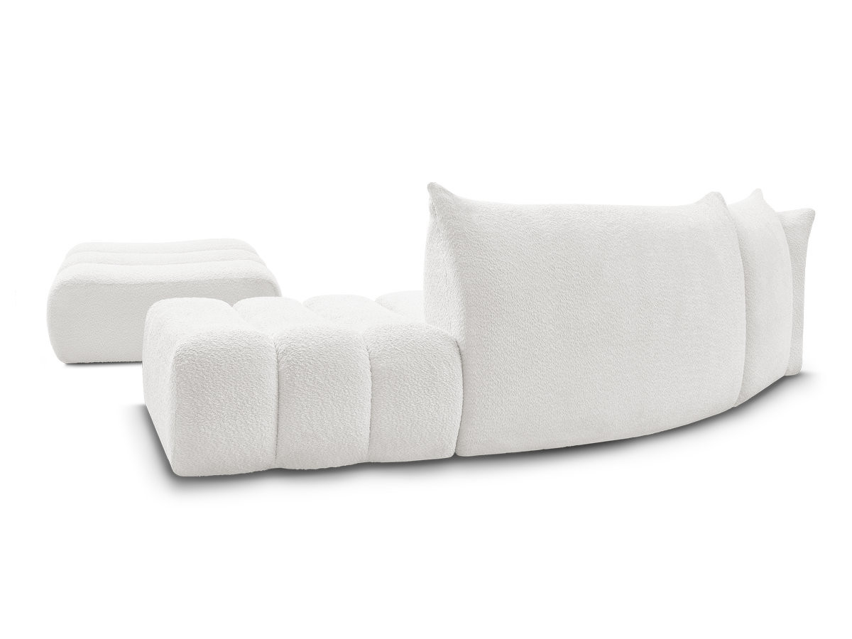 Canapé incurvé fixe 4 places AZRA tissu bouclette avec pouf