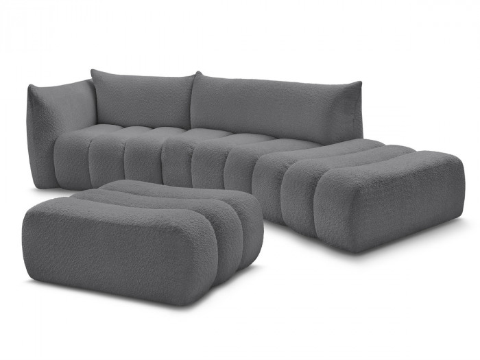 Canapé incurvé fixe 4 places AZRA tissu bouclette avec pouf