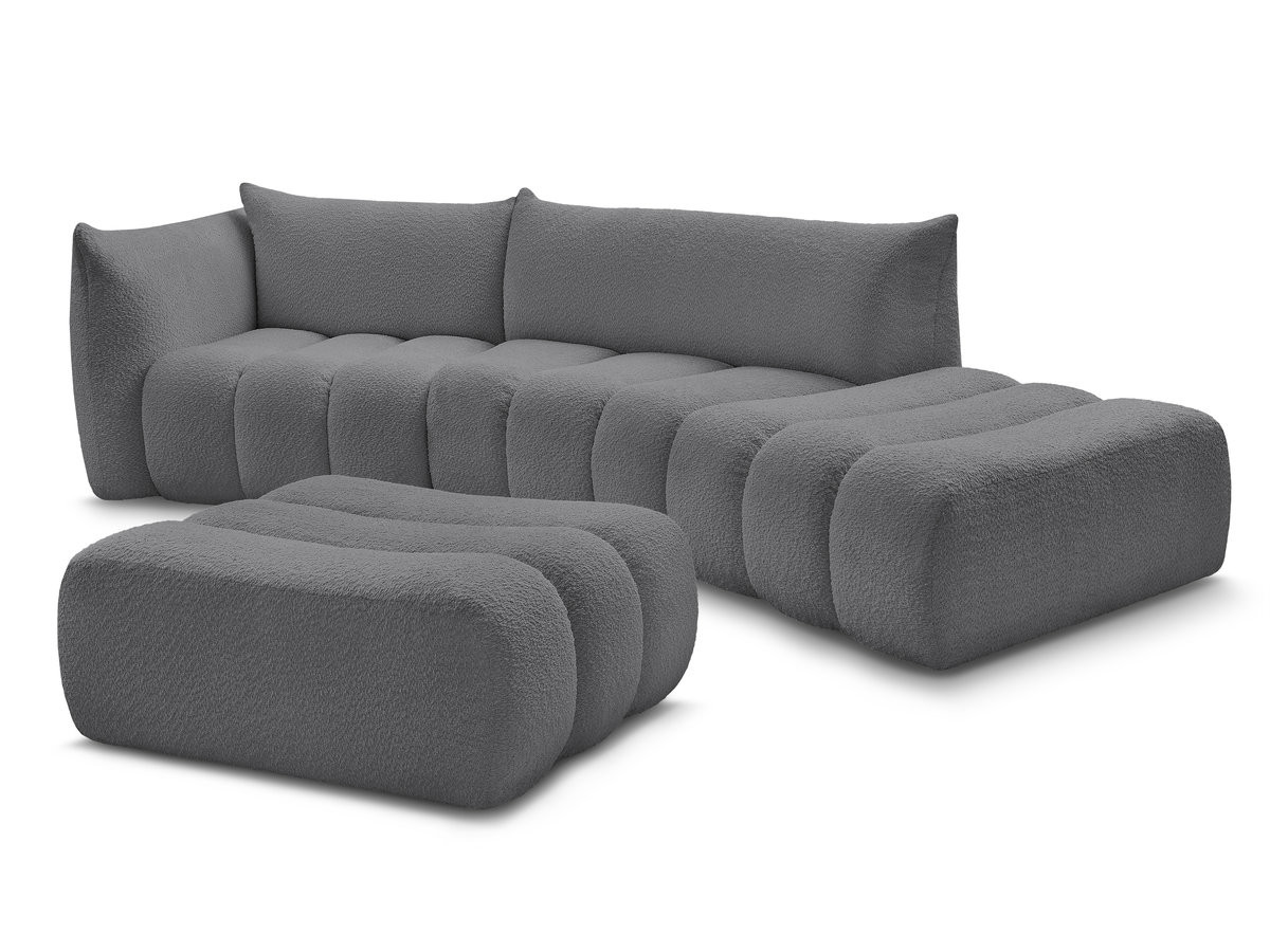 canapé incurvé fixe 4 places azra tissu bouclette avec pouf de couleur gris foncé