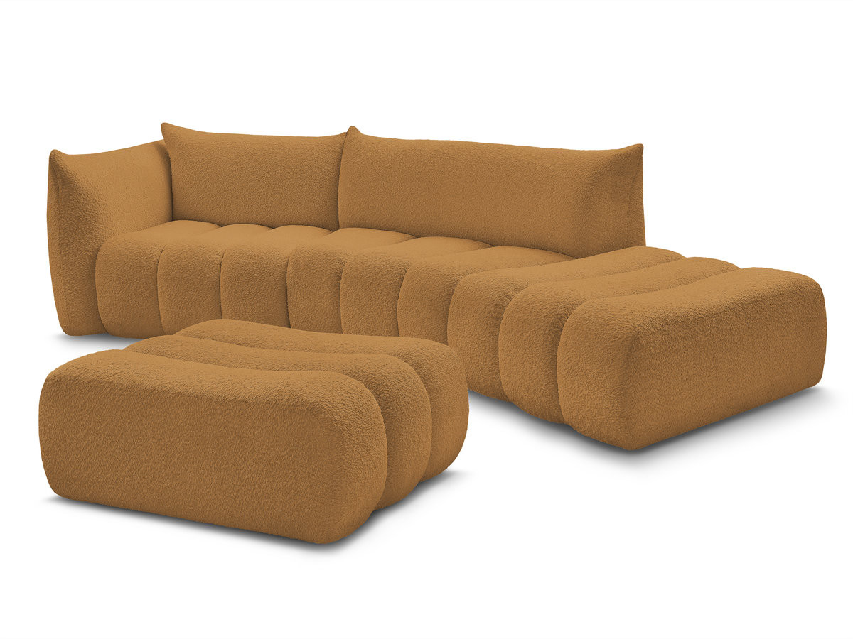 canapé incurvé fixe 4 places azra tissu bouclette avec pouf de couleur jaune