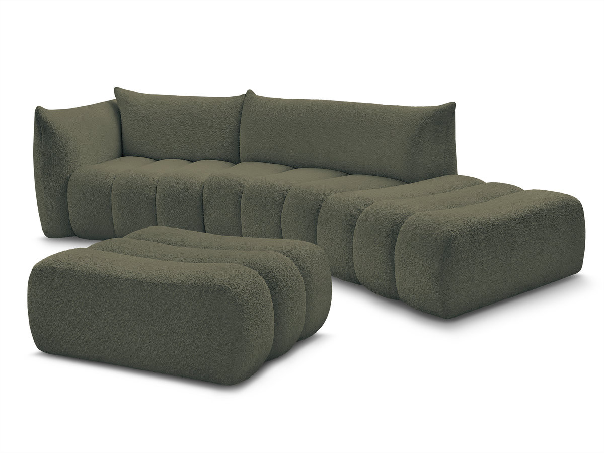 canapé incurvé fixe 4 places azra tissu bouclette avec pouf de couleur vert