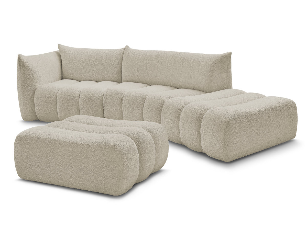 canapé incurvé fixe 4 places azra tissu bouclette avec pouf de couleur beige
