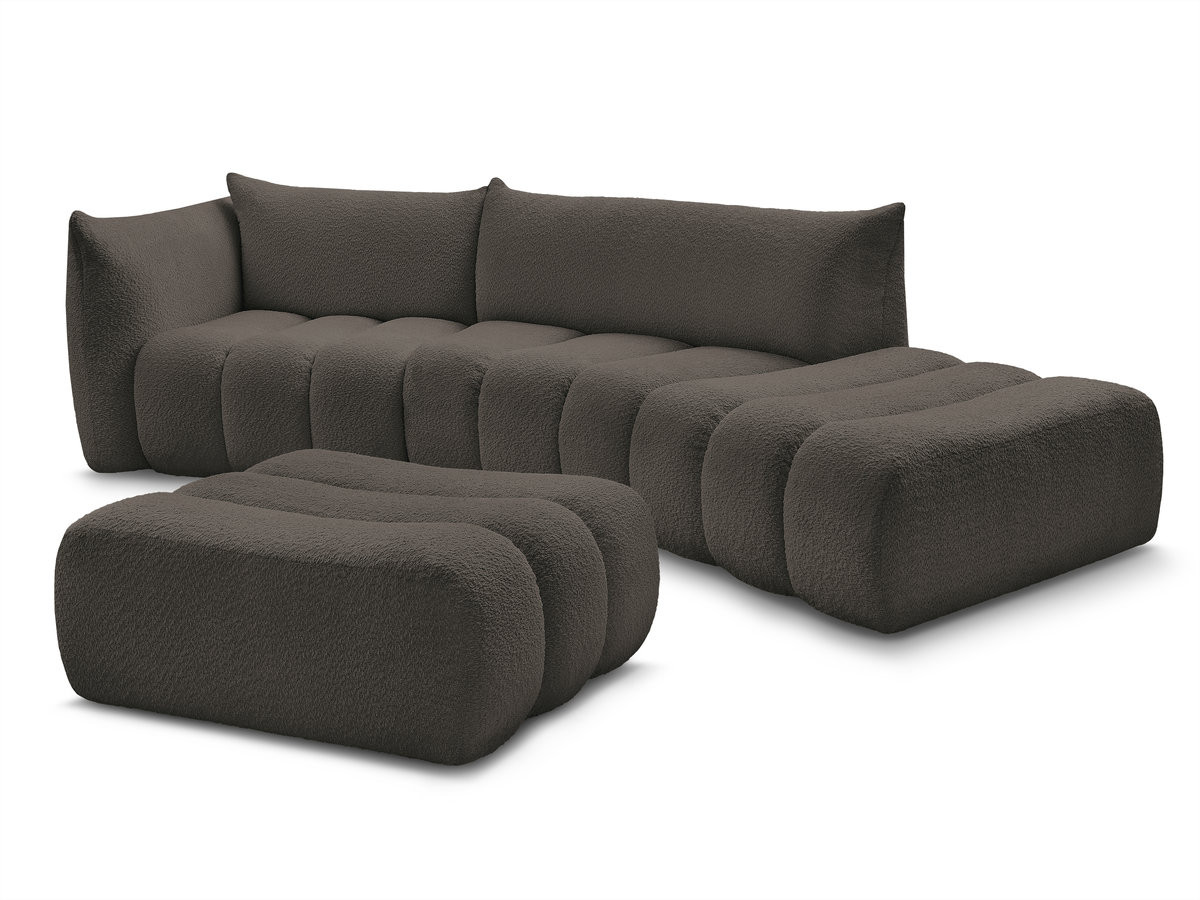 canapé incurvé fixe 4 places azra tissu bouclette avec pouf de couleur marron