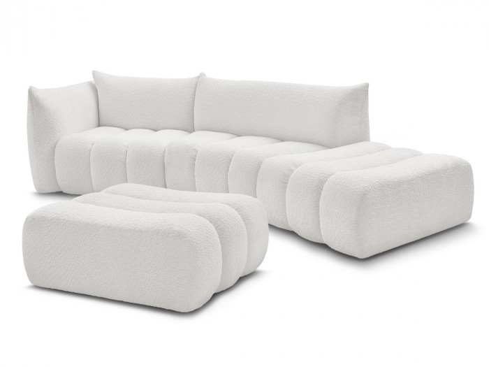 Canapé incurvé fixe 4 places AZRA tissu bouclette avec pouf