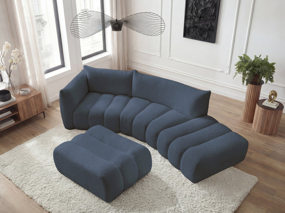 Canapé incurvé fixe 4 places AZRA tissu bouclette avec pouf