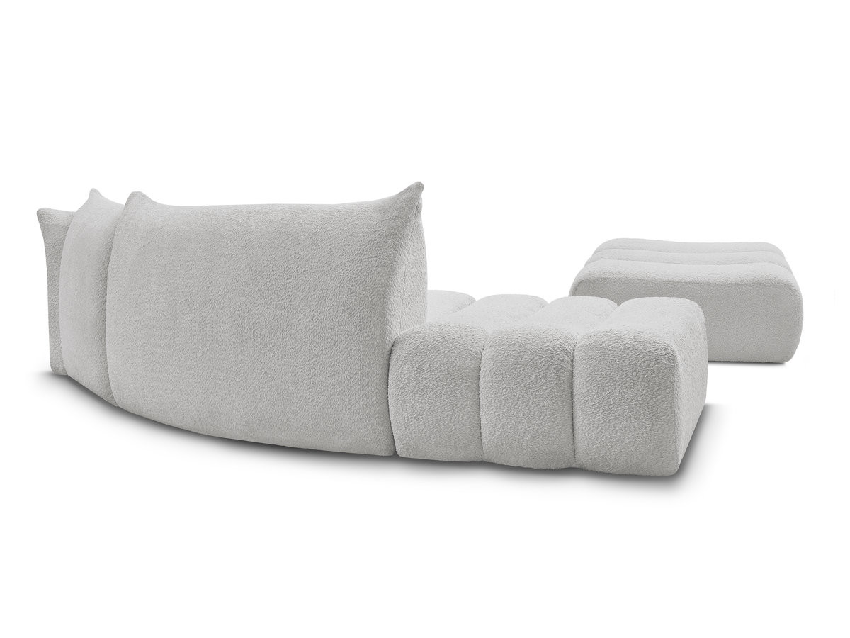 Canapé incurvé fixe 4 places AZRA tissu bouclette avec pouf