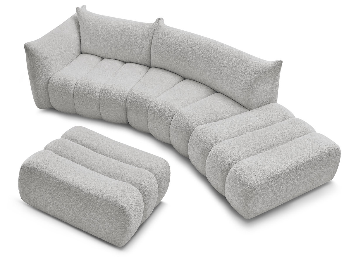 Canapé incurvé fixe 4 places AZRA tissu bouclette avec pouf