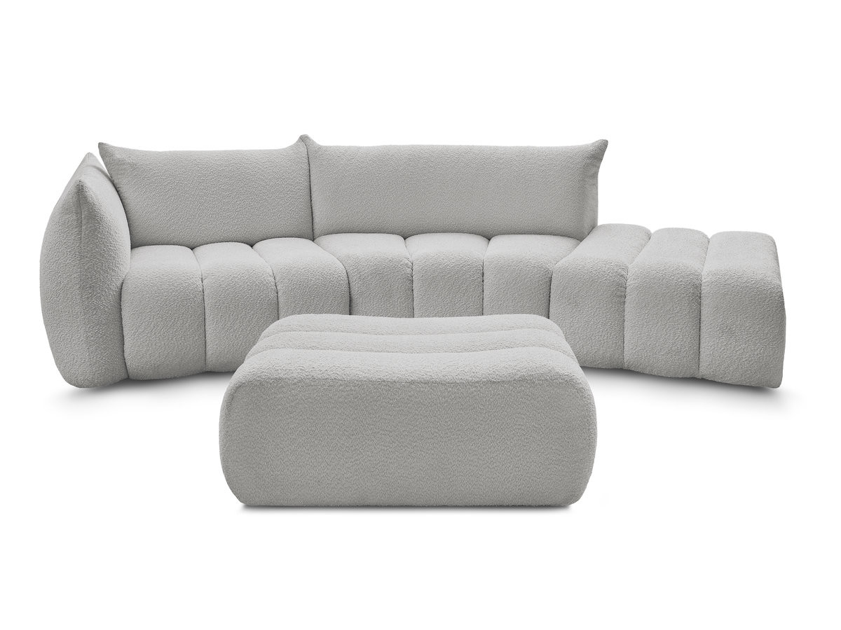 Canapé incurvé fixe 4 places AZRA tissu bouclette avec pouf