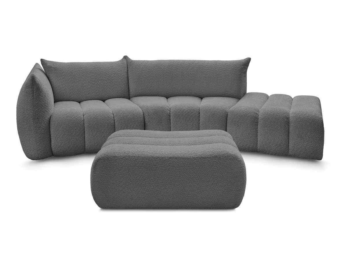 Canapé incurvé fixe 4 places AZRA tissu bouclette avec pouf