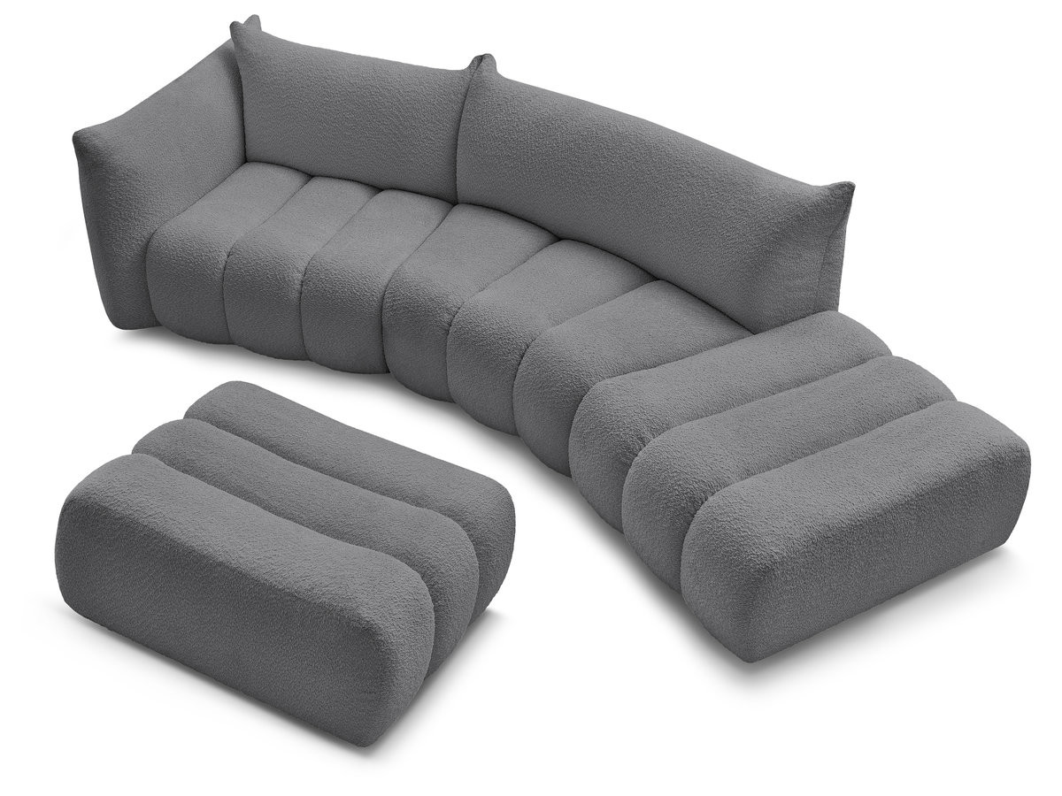 Canapé incurvé fixe 4 places AZRA tissu bouclette avec pouf