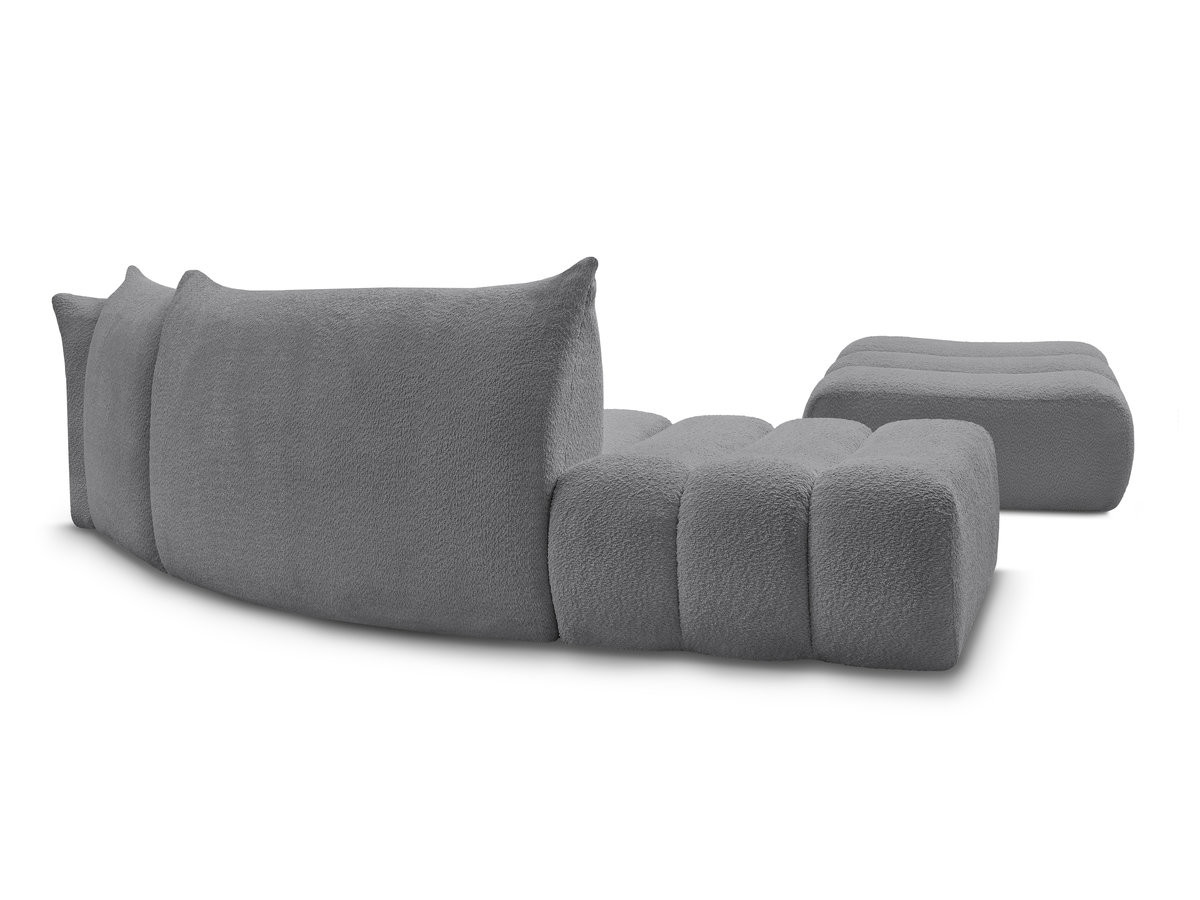 Canapé incurvé fixe 4 places AZRA tissu bouclette avec pouf