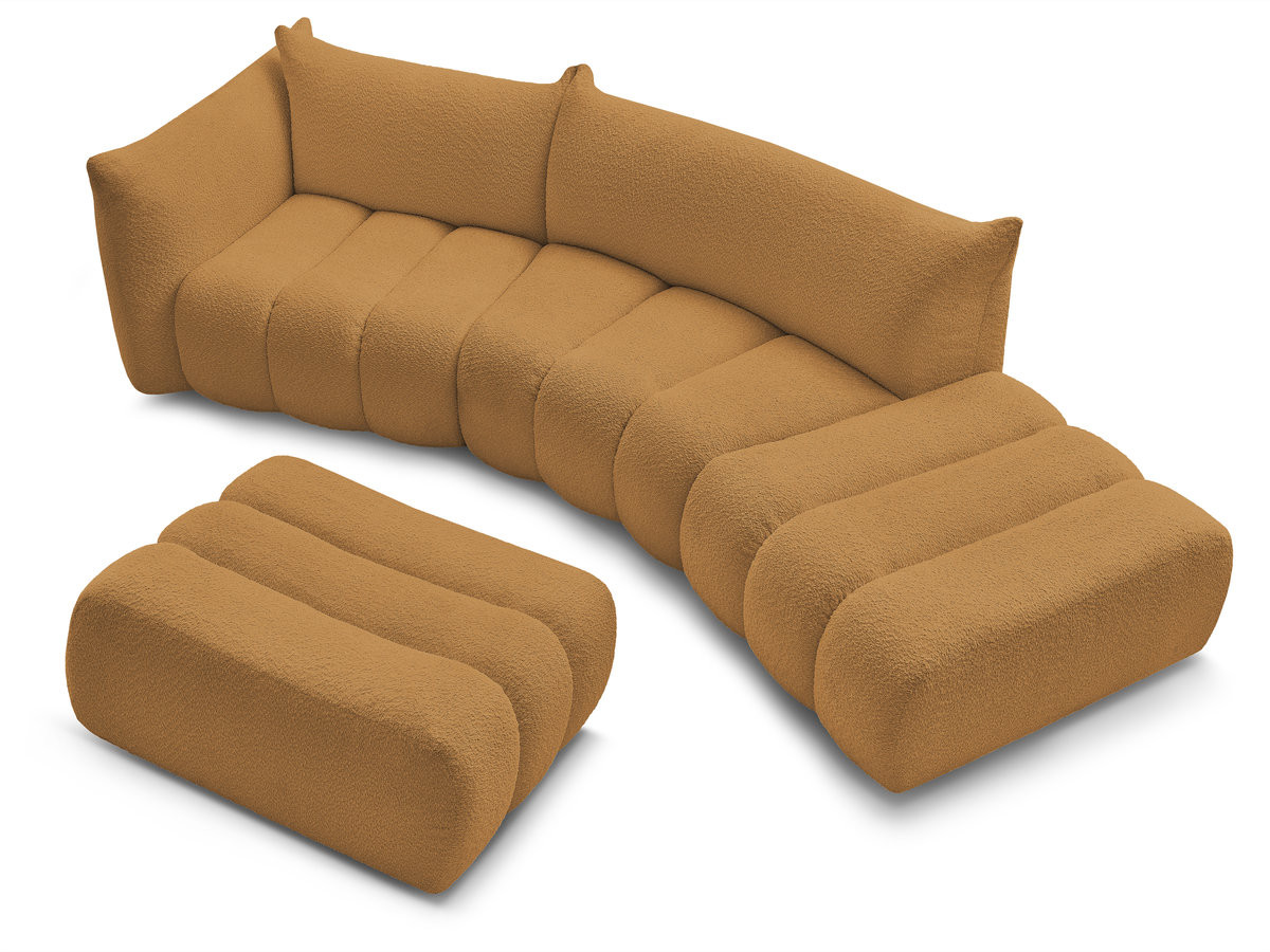 Canapé incurvé fixe 4 places AZRA tissu bouclette avec pouf