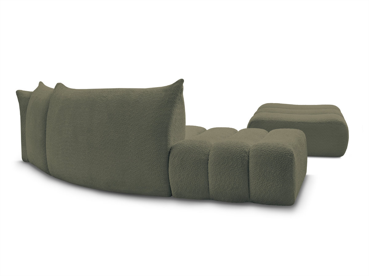 Canapé incurvé fixe 4 places AZRA tissu bouclette avec pouf