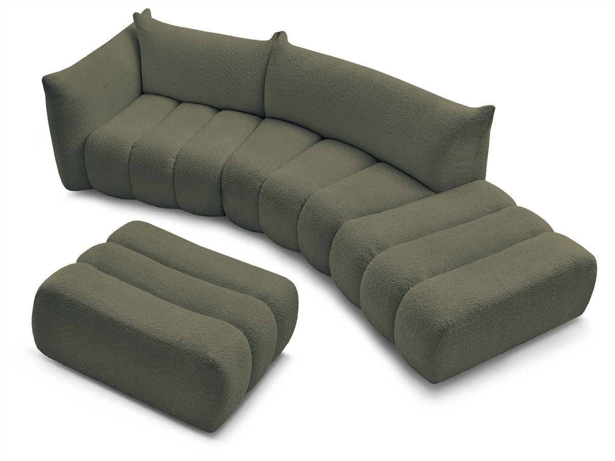 Canapé incurvé fixe 4 places AZRA tissu bouclette avec pouf
