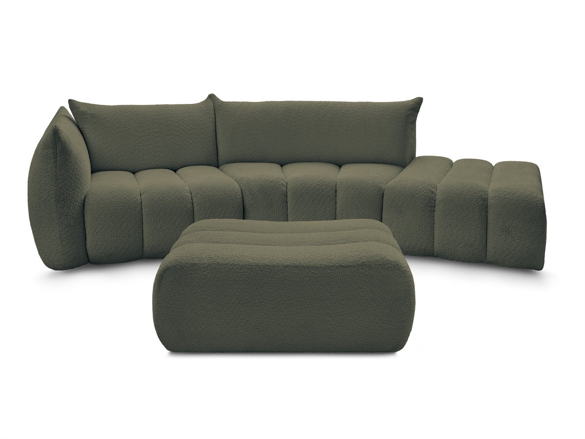Canapé incurvé fixe 4 places AZRA tissu bouclette avec pouf