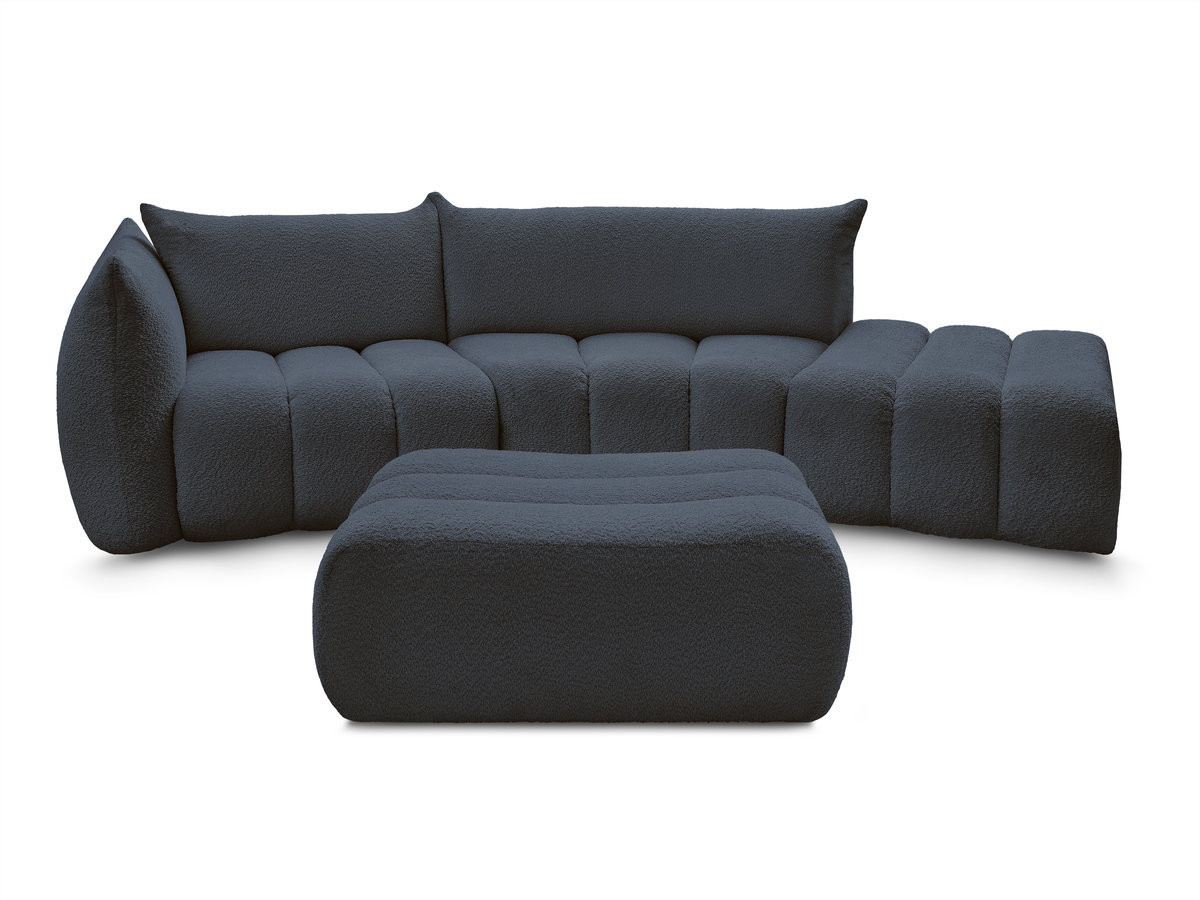 Canapé incurvé fixe 4 places AZRA tissu bouclette avec pouf