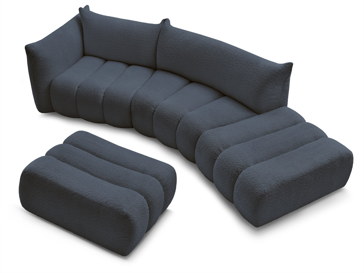 Canapé incurvé fixe 4 places AZRA tissu bouclette avec pouf
