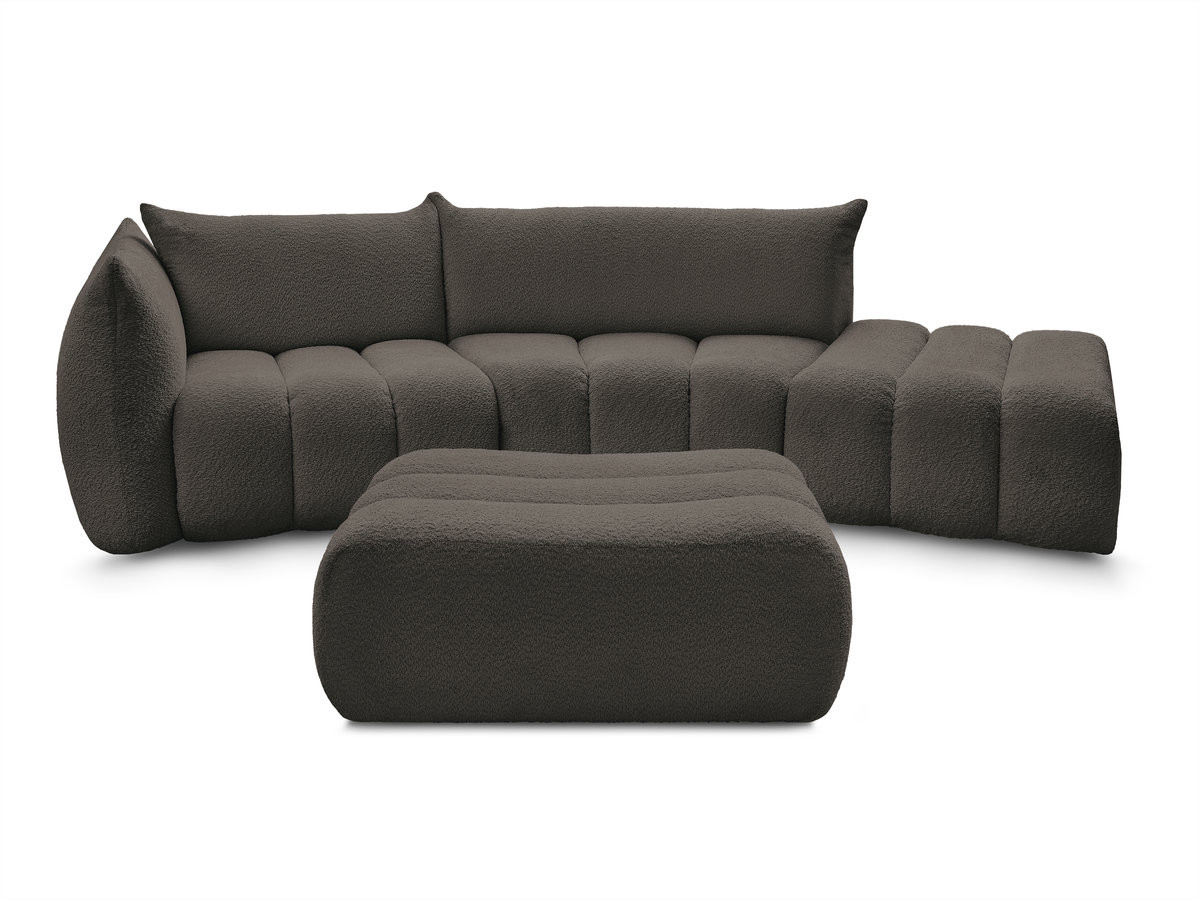 Canapé incurvé fixe 4 places AZRA tissu bouclette avec pouf