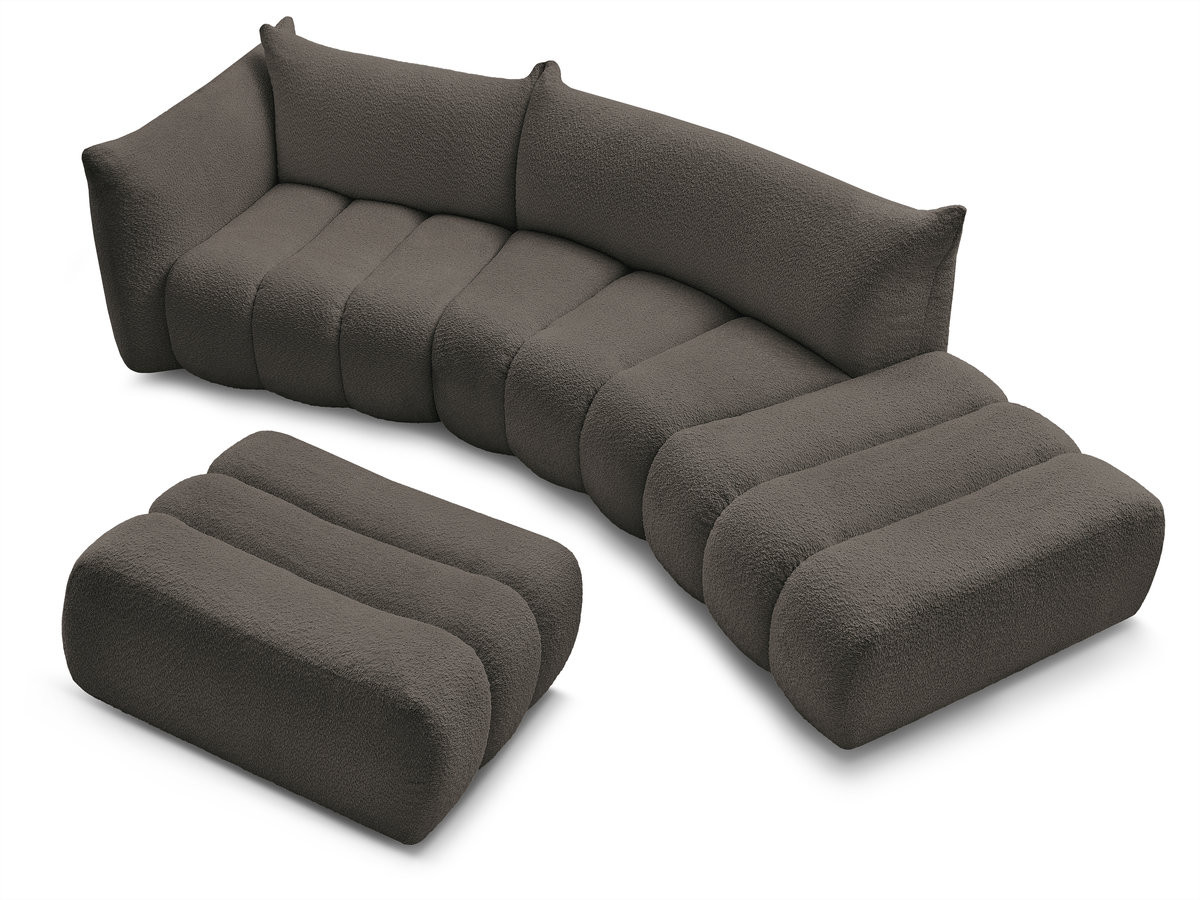 Canapé incurvé fixe 4 places AZRA tissu bouclette avec pouf