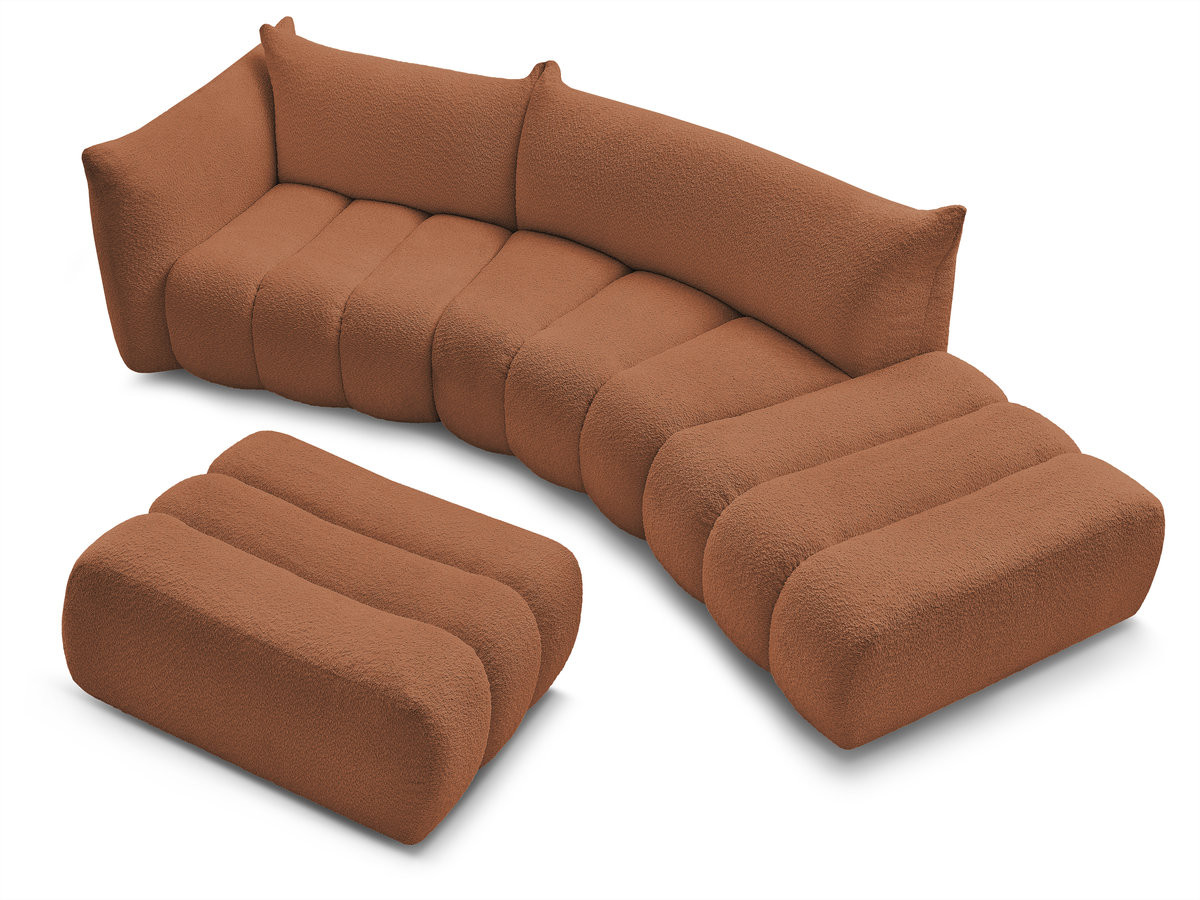 Canapé incurvé fixe 4 places AZRA tissu bouclette avec pouf
