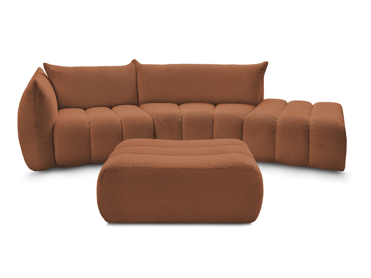 Canapé incurvé fixe 4 places AZRA tissu bouclette avec pouf
