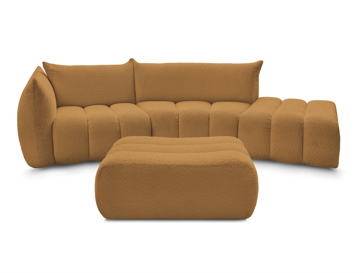 Canapé incurvé fixe 4 places AZRA tissu bouclette avec pouf