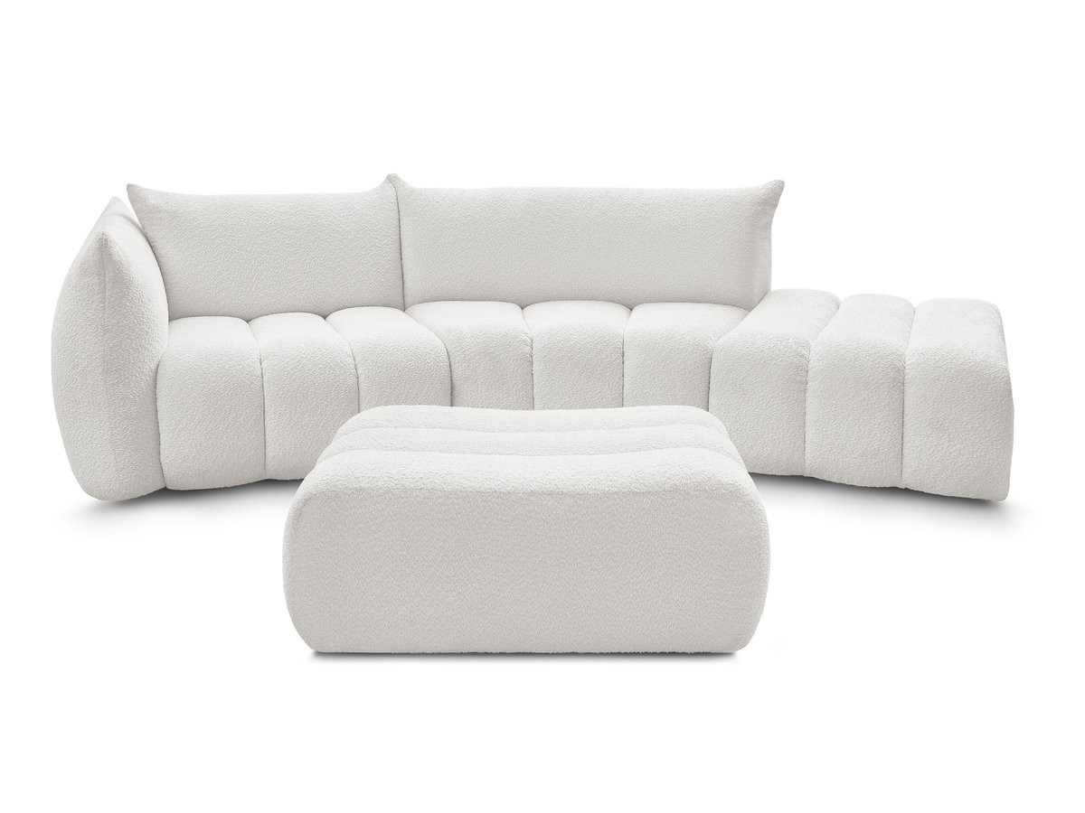 Canapé incurvé fixe 4 places AZRA tissu bouclette avec pouf