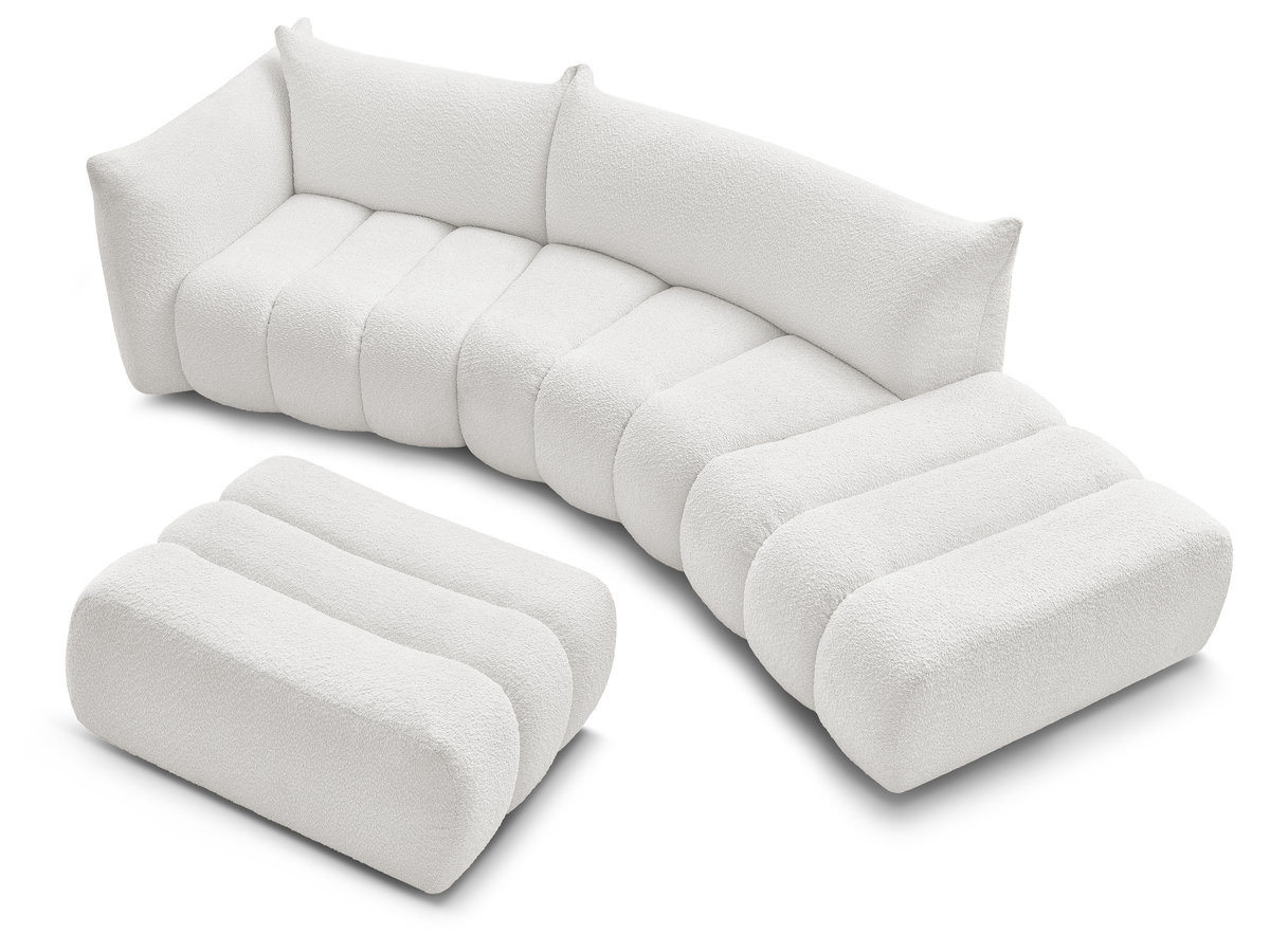 Canapé incurvé fixe 4 places AZRA tissu bouclette avec pouf