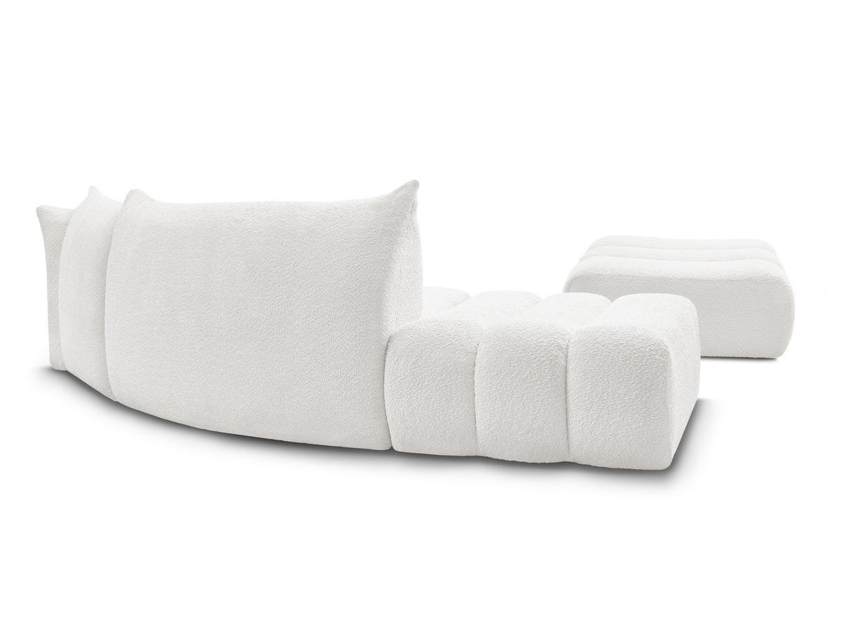 Canapé incurvé fixe 4 places AZRA tissu bouclette avec pouf