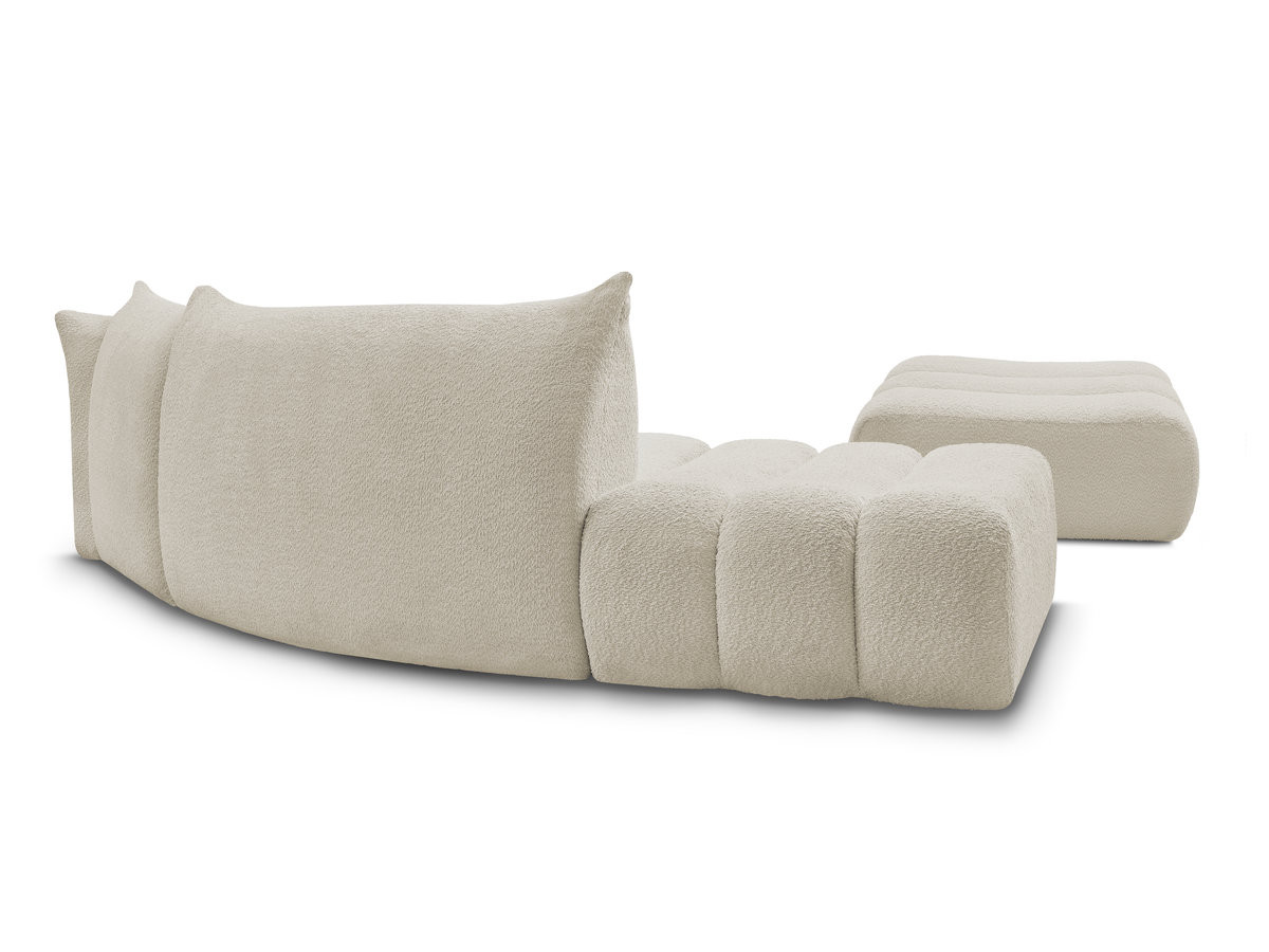 Canapé incurvé fixe 4 places AZRA tissu bouclette avec pouf
