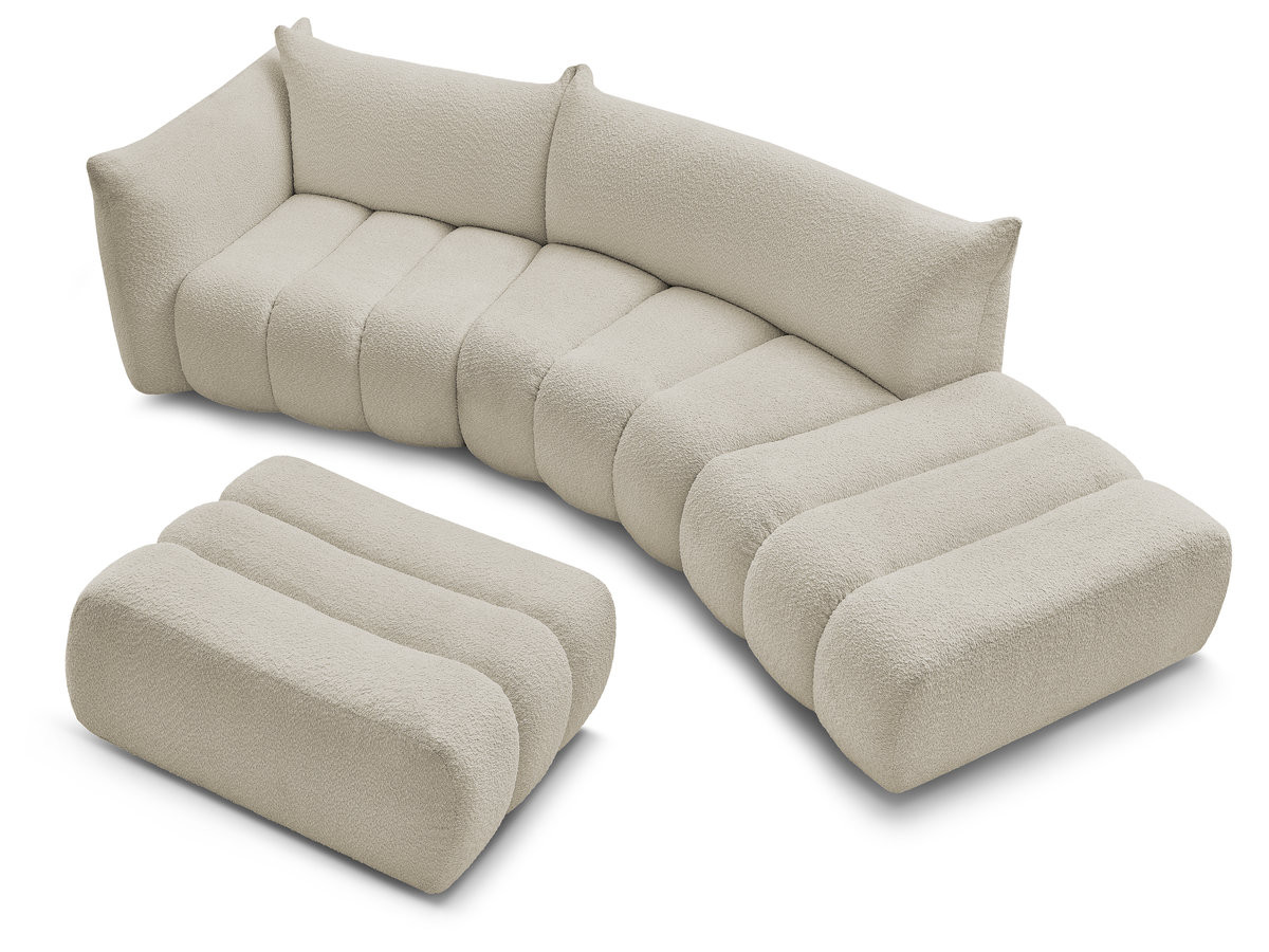 Canapé incurvé fixe 4 places AZRA tissu bouclette avec pouf