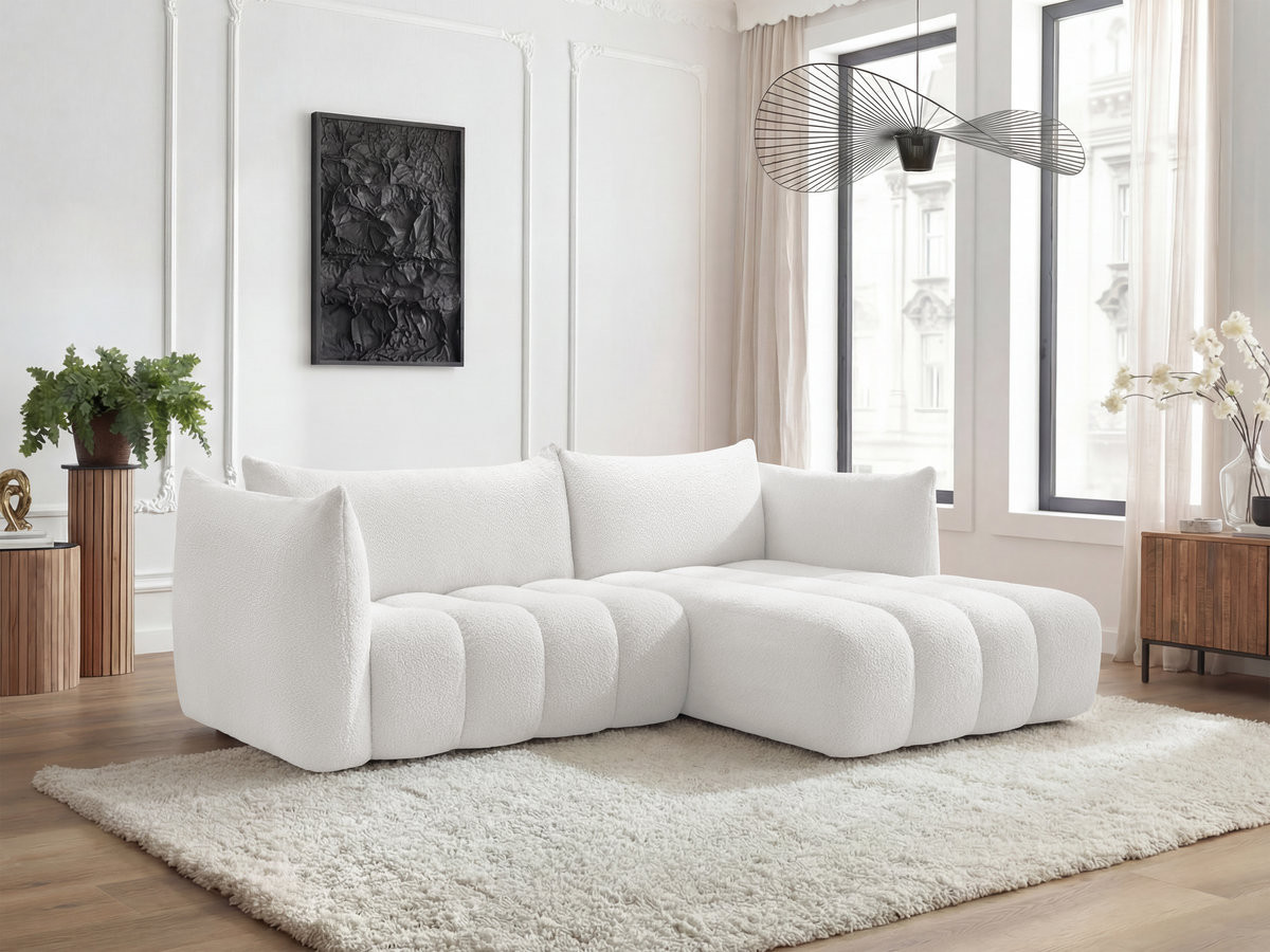 Canapé d'angle fixe AZRA tissu bouclette