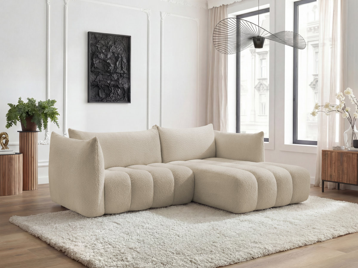 Canapé d'angle fixe AZRA tissu bouclette