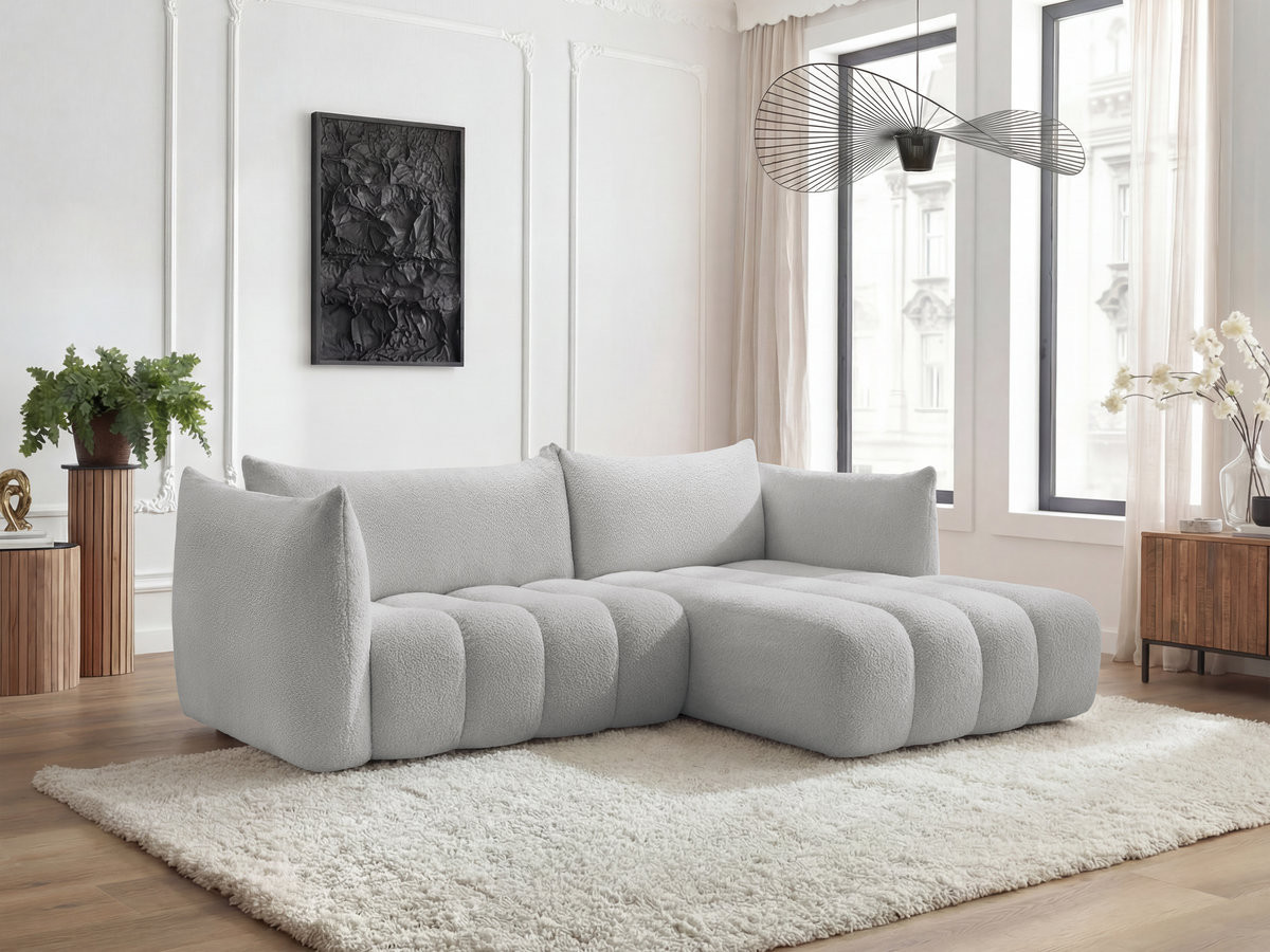 Canapé d'angle AZRA bouclette gris clair