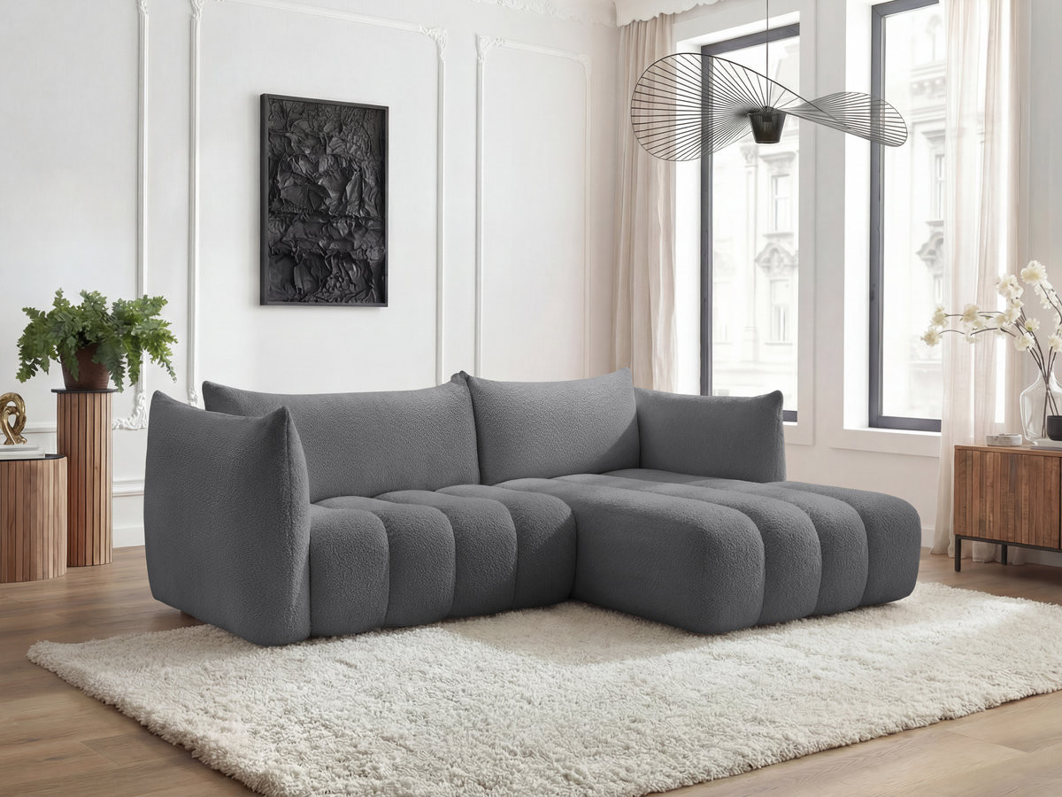 Canapé d'angle AZRA bouclette gris foncé