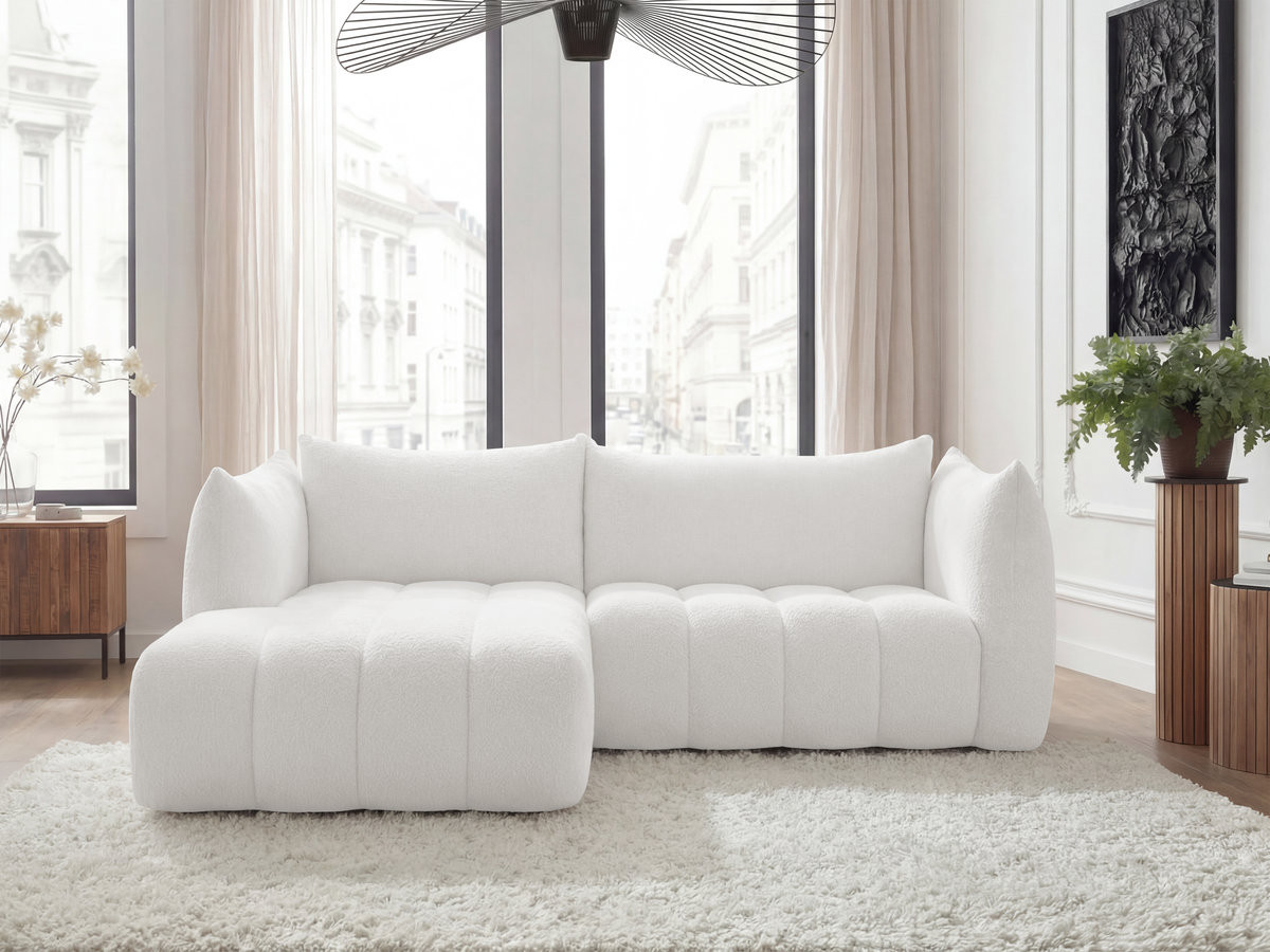 Canapé d'angle fixe AZRA tissu bouclette