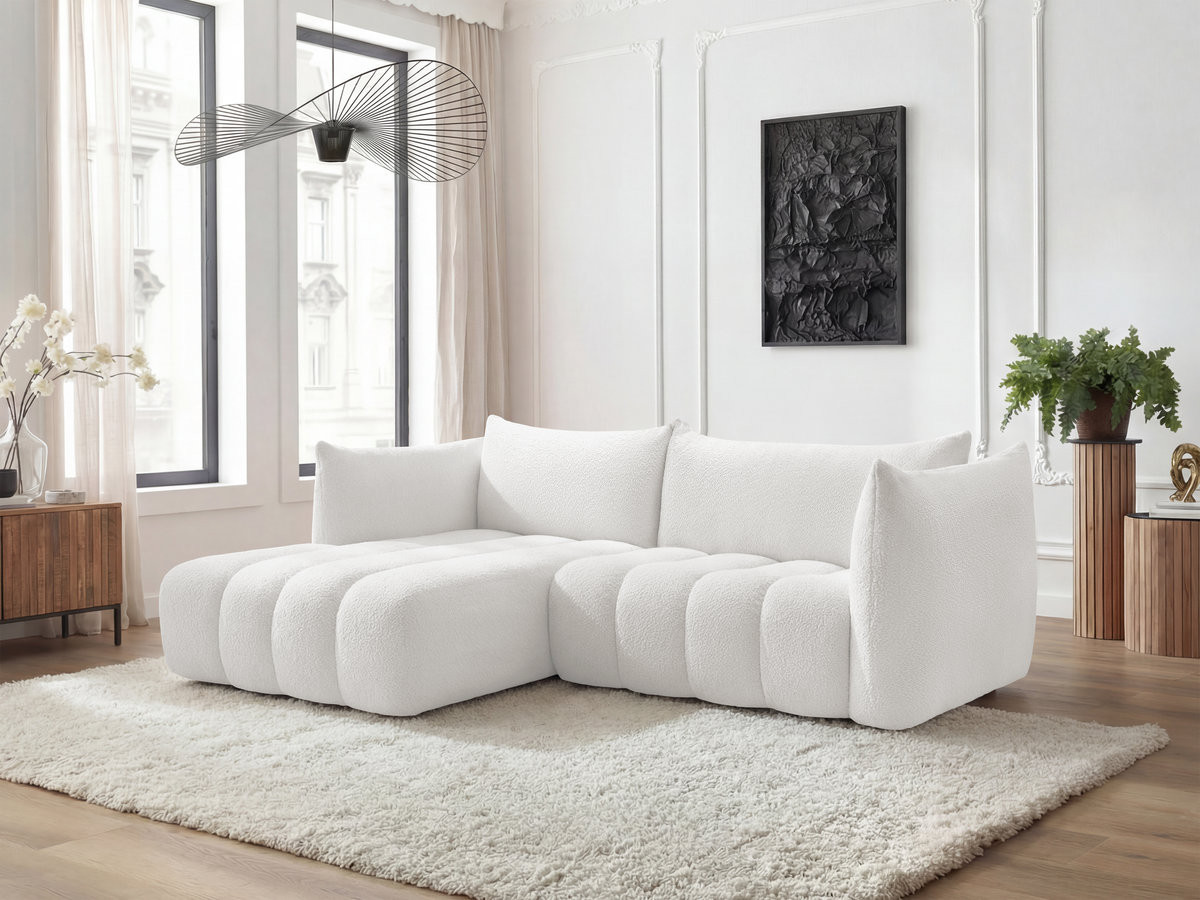 Canapé d'angle fixe AZRA tissu bouclette